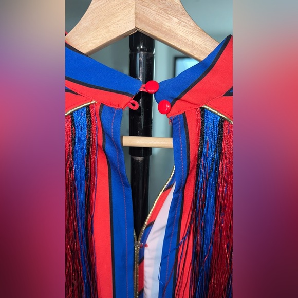 Striped Red and Blue Fringe tassel mini Dress - Picture 6 of 8